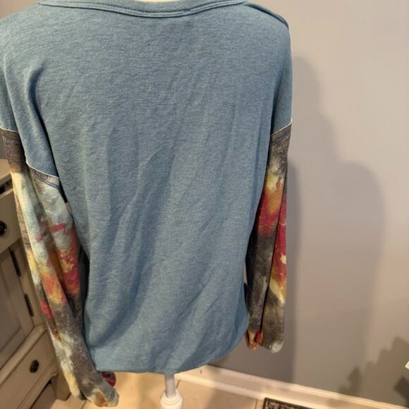 Mystree Blue Long Sleeve Top with Tie-Dye Sleeves - Picture 3 of 3